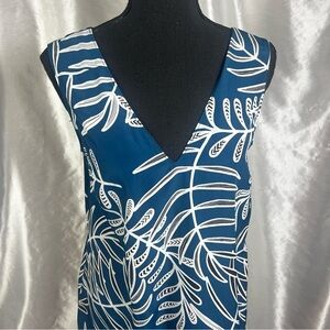 Halogen Blue Leaf Print Sleeveless Midi Dress-Small- Boho Summer Style
